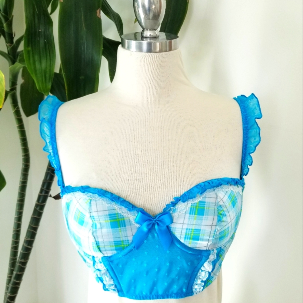Victoria's Secret Vintage Sexy Little Things Blue Plaid Ruffle Bustier Bra NWT - Picture 2 of 16
